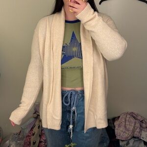 Club Monaco Cashmere Blend Cream Scraf Wrap Cardigan Jacket L EUC
